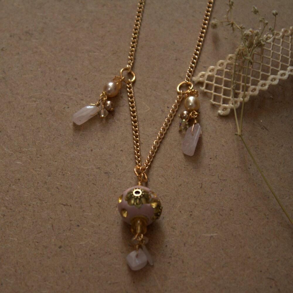 Rose Quartz Brass Pink Necklace